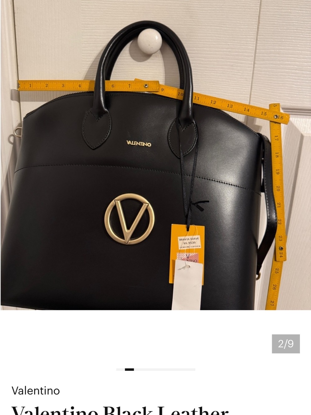 Mario Valentino Black Leather Tote with Gold V Medallion